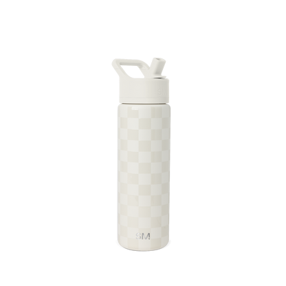Cream-colored water bottle with subtle checkerboard pattern texture, featuring a matching cap and handle assembly.