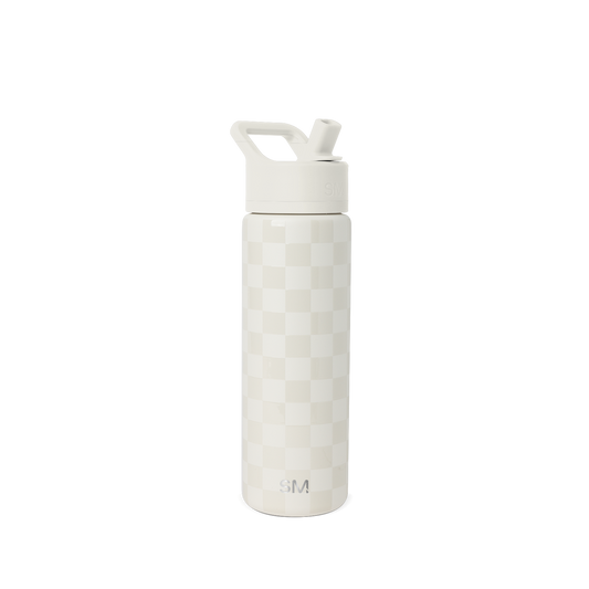 Cream-colored water bottle with subtle checkerboard pattern texture, featuring a matching cap and handle assembly.