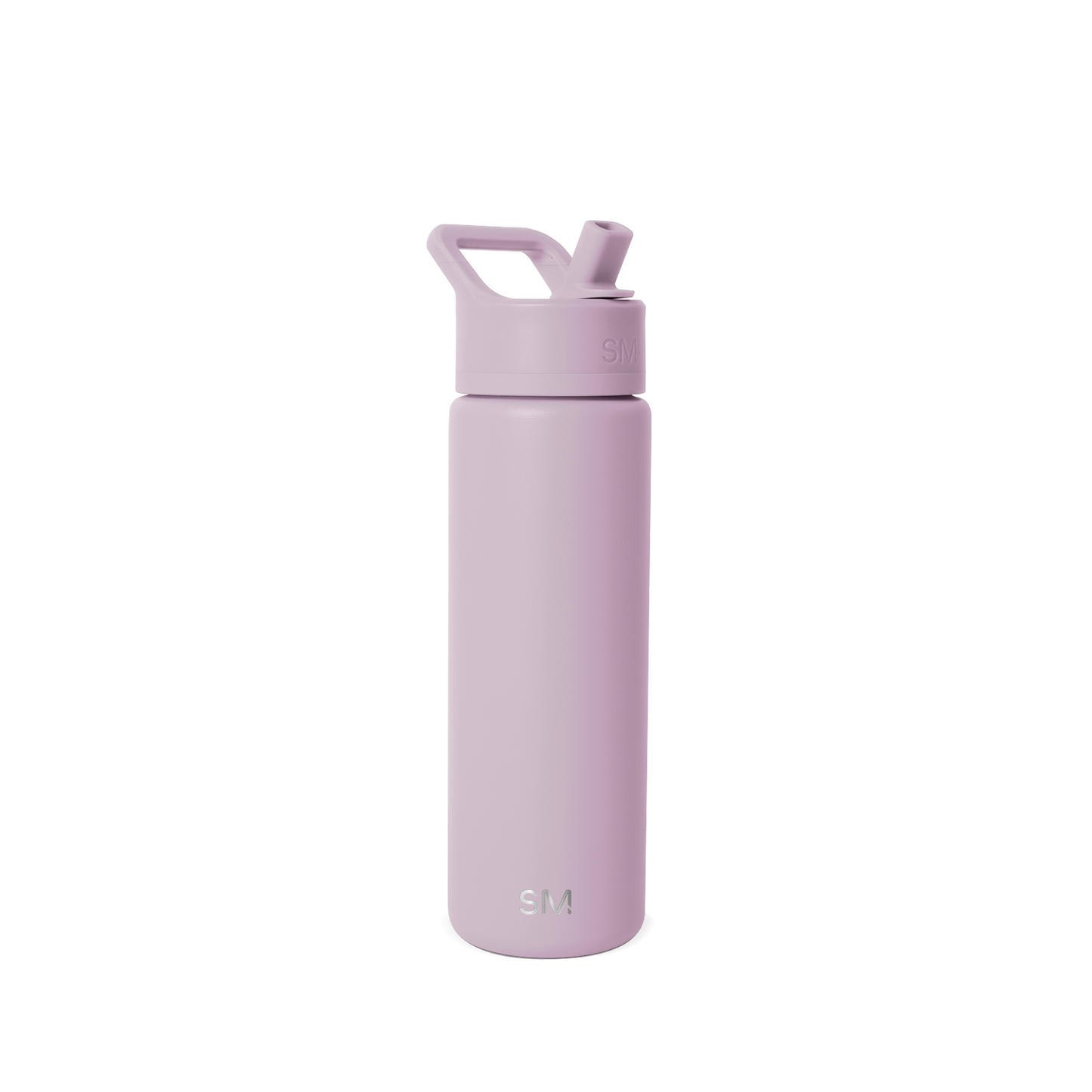 Soft mauve water bottle on white background