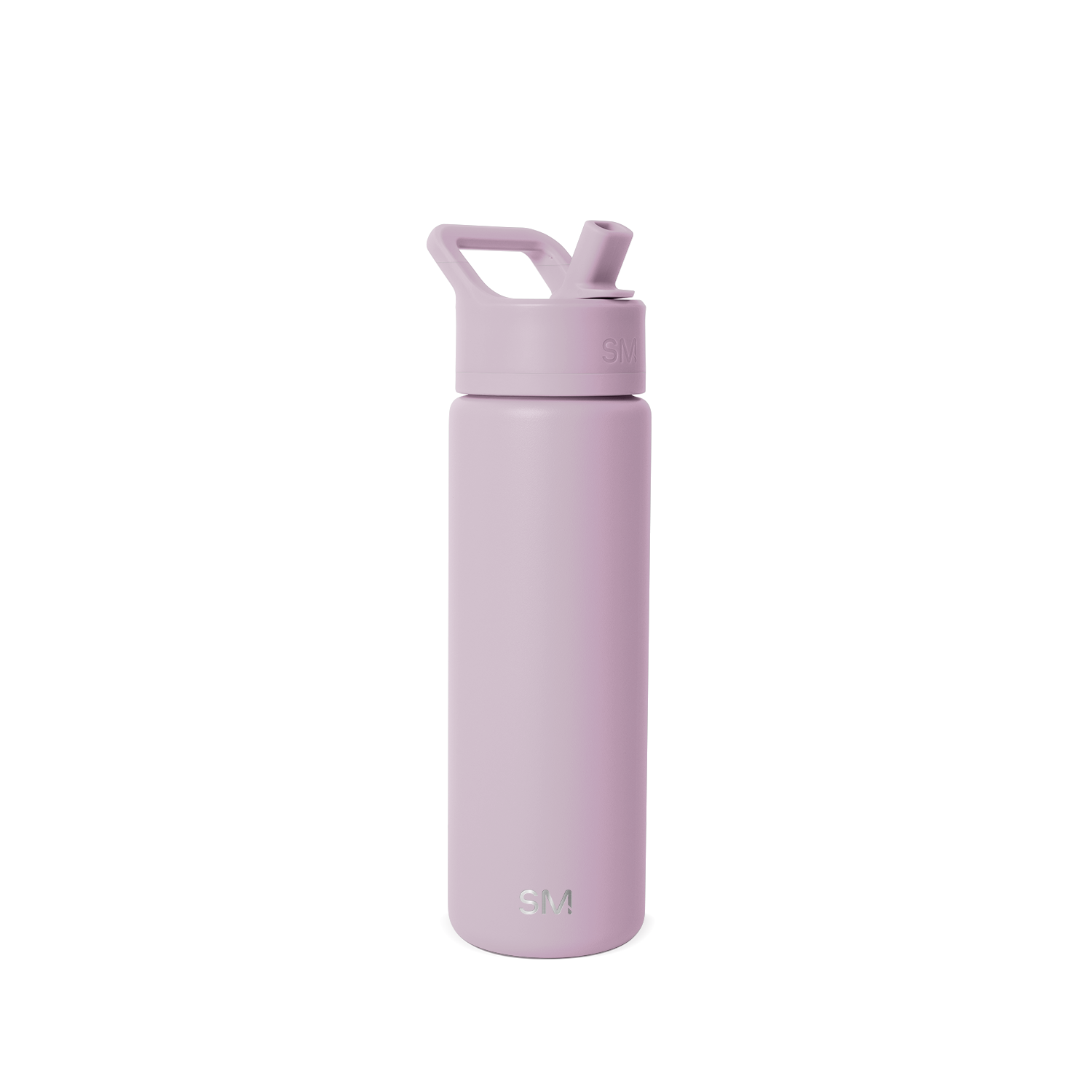 Soft mauve water bottle on white background