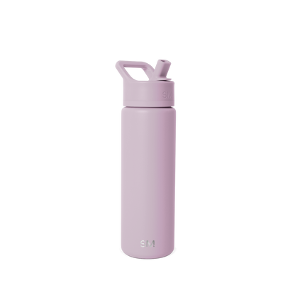 Soft mauve water bottle on white background
