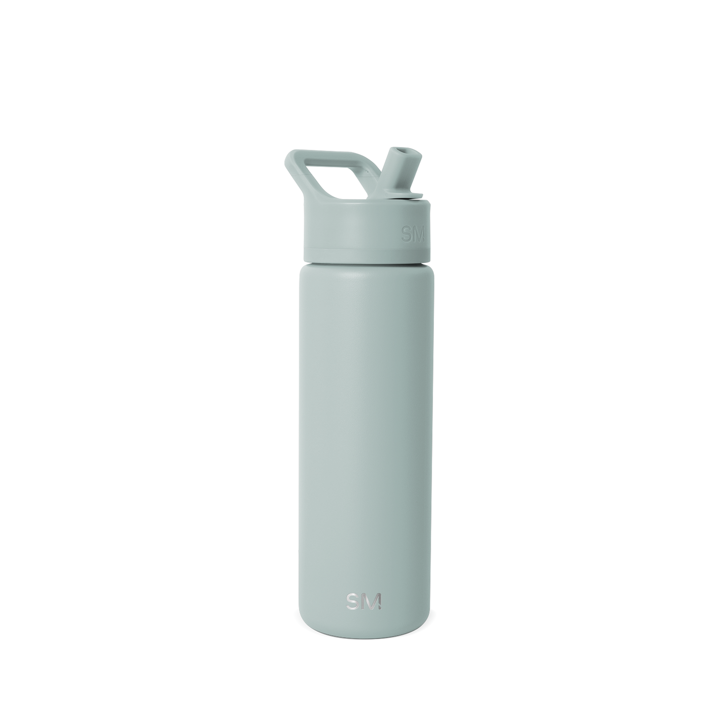 Pale sage green water bottle on white background