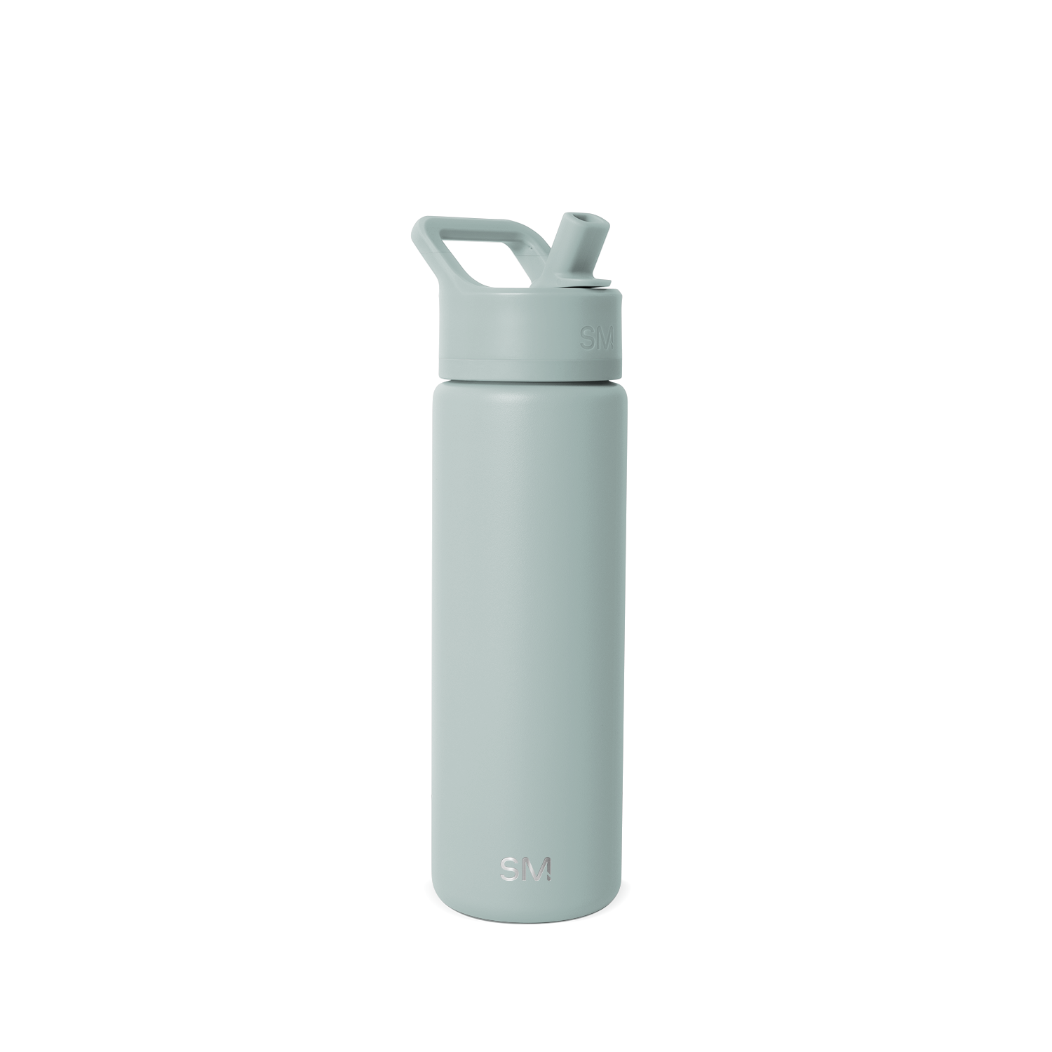 Pale sage green water bottle on white background