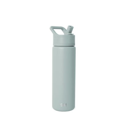 Pale sage green water bottle on white background