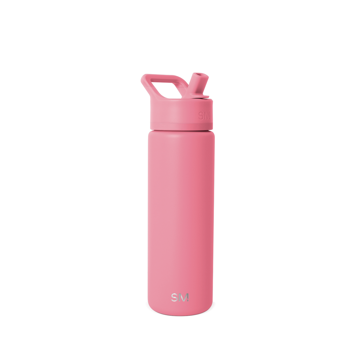 Soft pink water bottle with cap against a light gray background