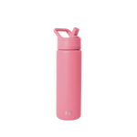 Soft pink water bottle with cap against a light gray background