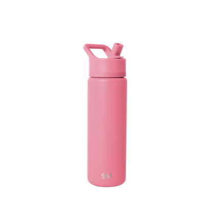 Soft pink water bottle with cap against a light gray background