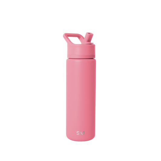 Soft pink water bottle with cap against a light gray background