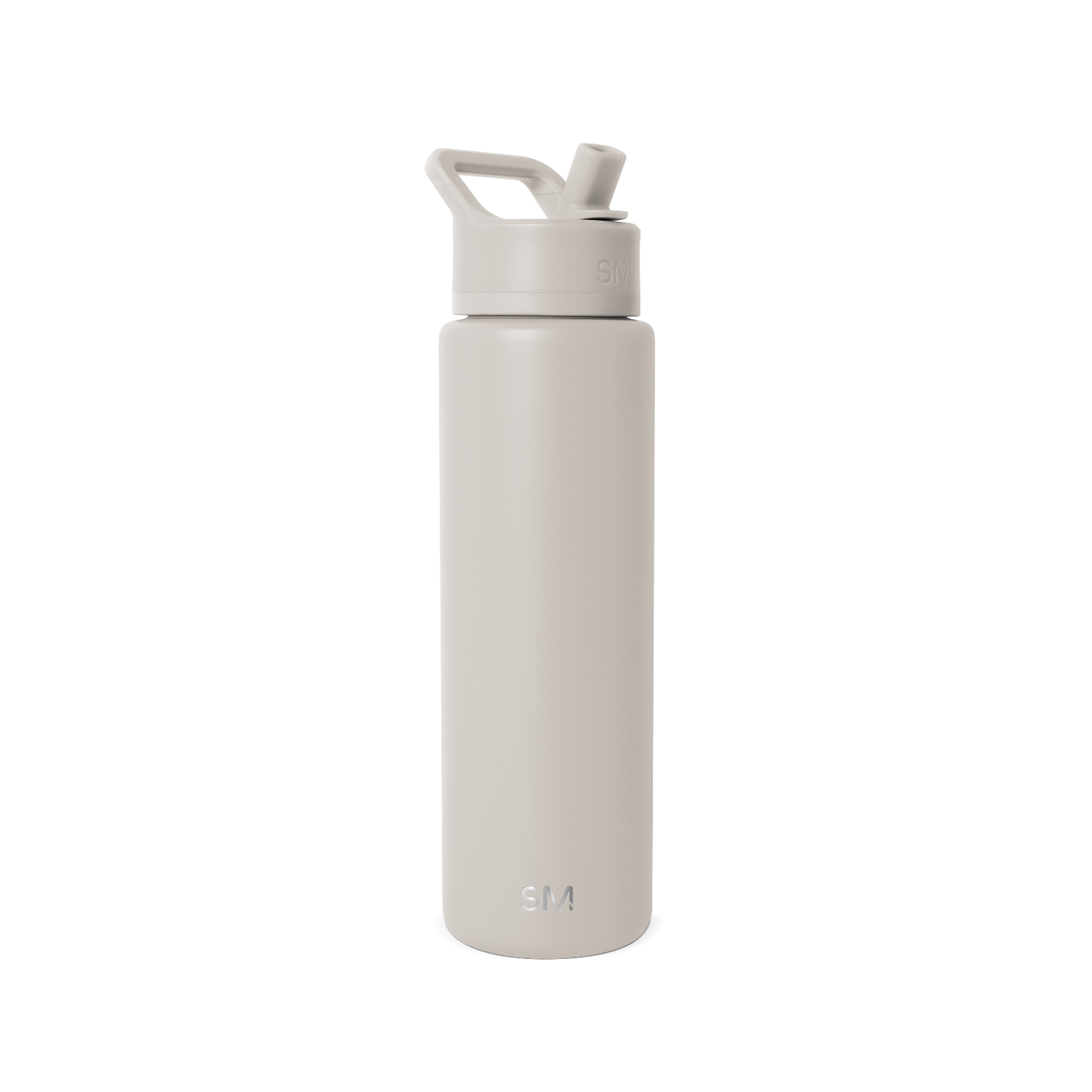 Stone gray cosmetic bottle with pump dispenser on white background, product shot for skincare or beauty item labeled SM2-S-30-ALB-M