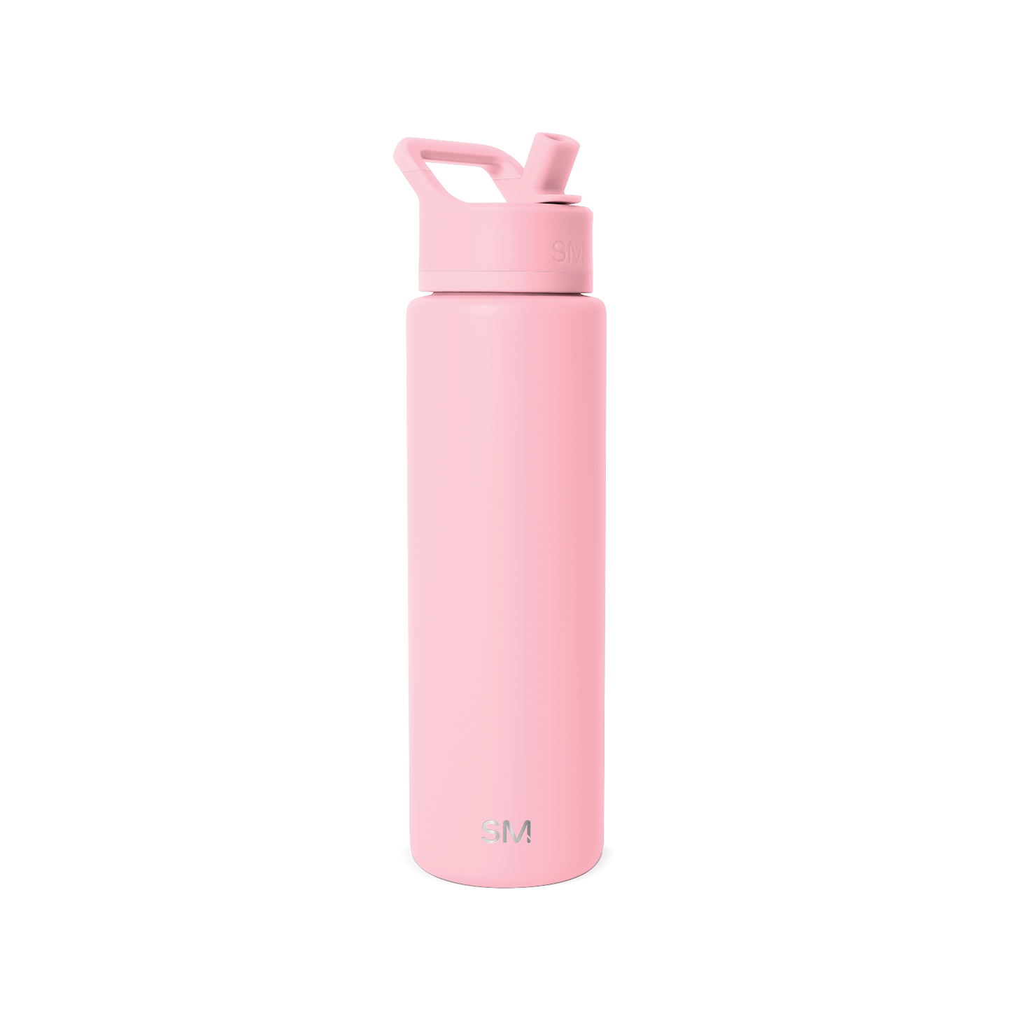 Soft pale pink water bottle with clean white background