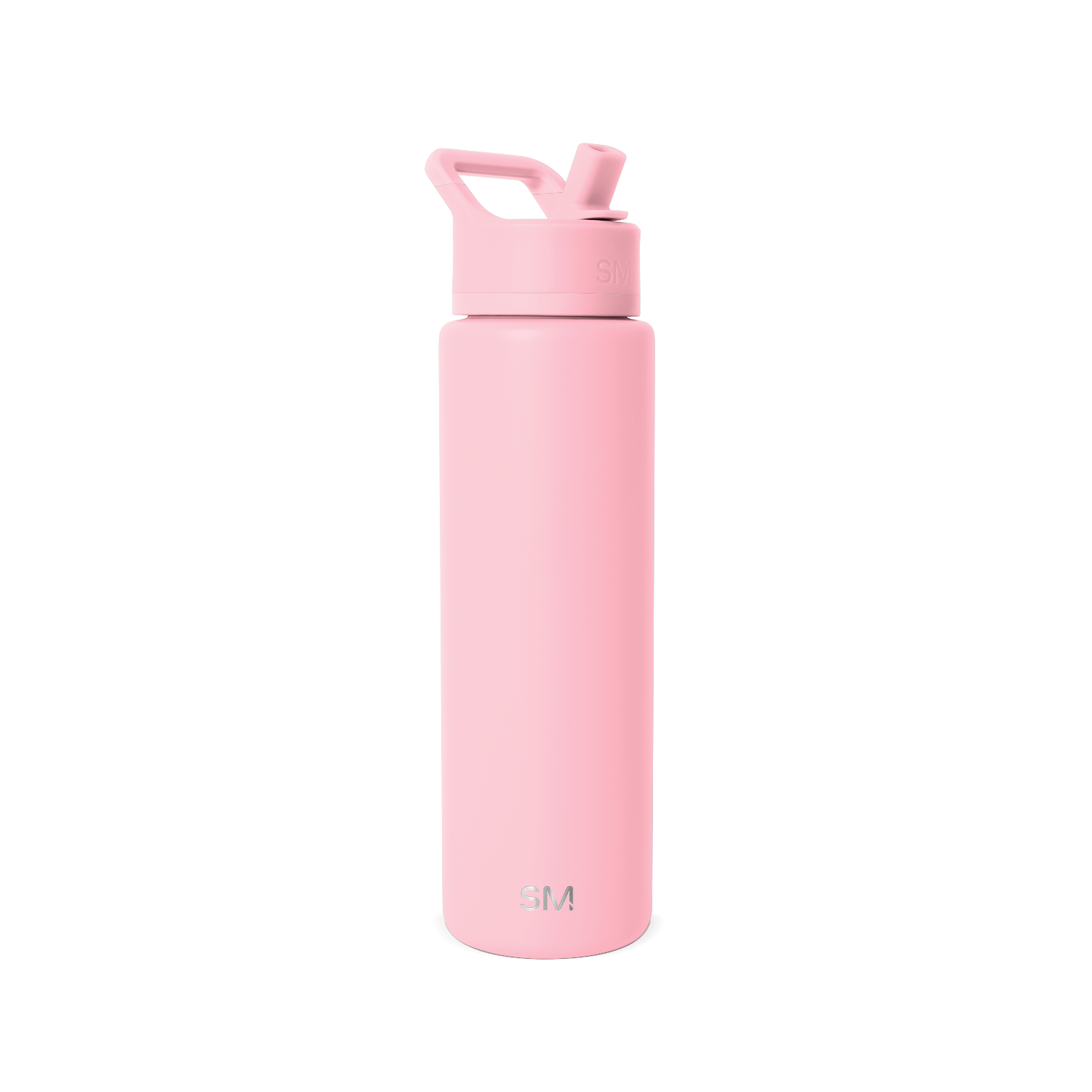 Soft pale pink water bottle with clean white background