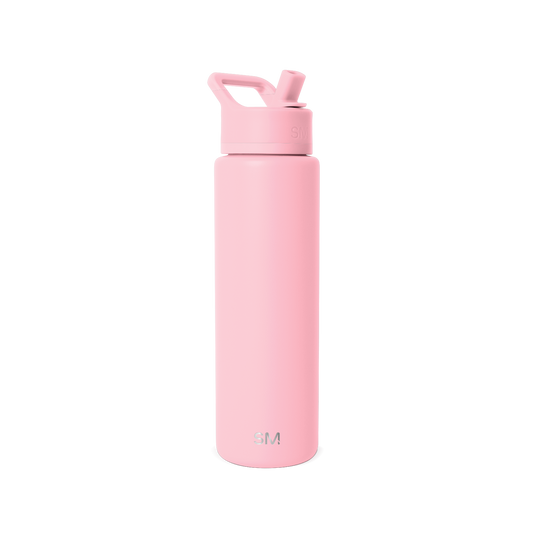 Soft pale pink water bottle with clean white background