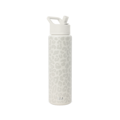 Soft white water bottle with beige and cream undertones on clean white background