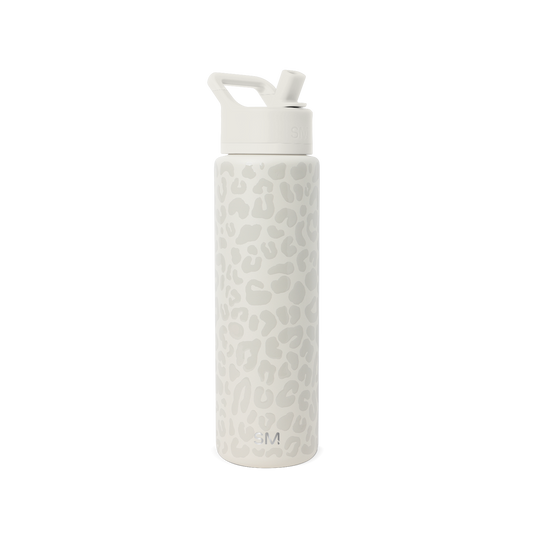 Soft white water bottle with beige and cream undertones on clean white background