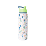 White water bottle with lime green spout and handle, steel blue-gray band around middle section