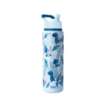 Light blue water bottle with teal, navy, and purple accents and two-tone cap featuring light blue and darker blue sections