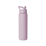 Soft mauve water bottle with matching pale purple lid on white background