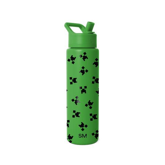 Bright green Simple Modern water bottle with matching cap and carry handle on white background