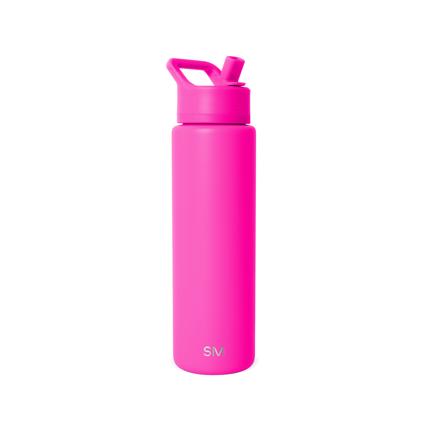 Hot pink water bottle with white background