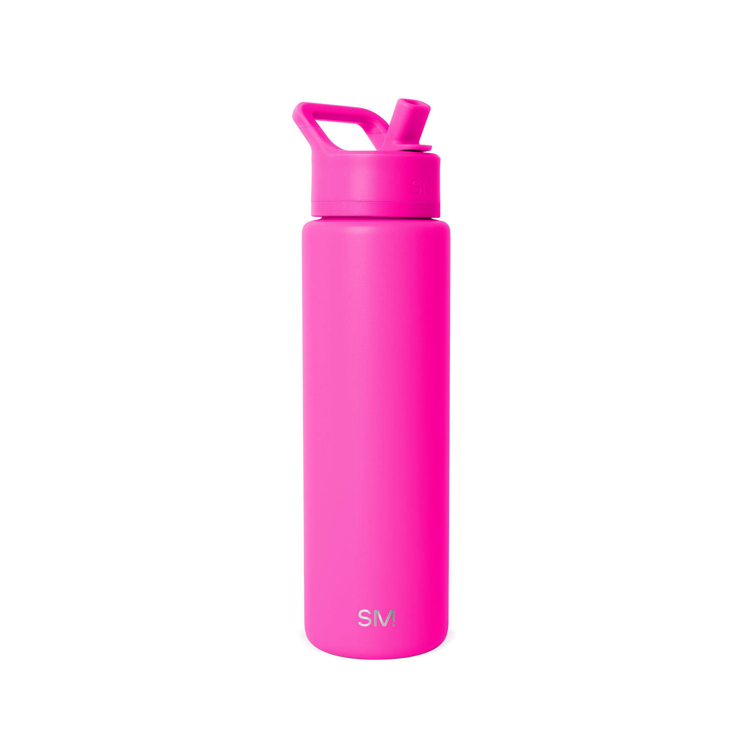 Hot pink water bottle with white background