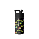 Simple Modern water bottle with Teenage Mutant Ninja Turtles character artwork featuring four turtle heads in red, blue, orange, and purple masks on black background with carrying handle and pop-top spout.