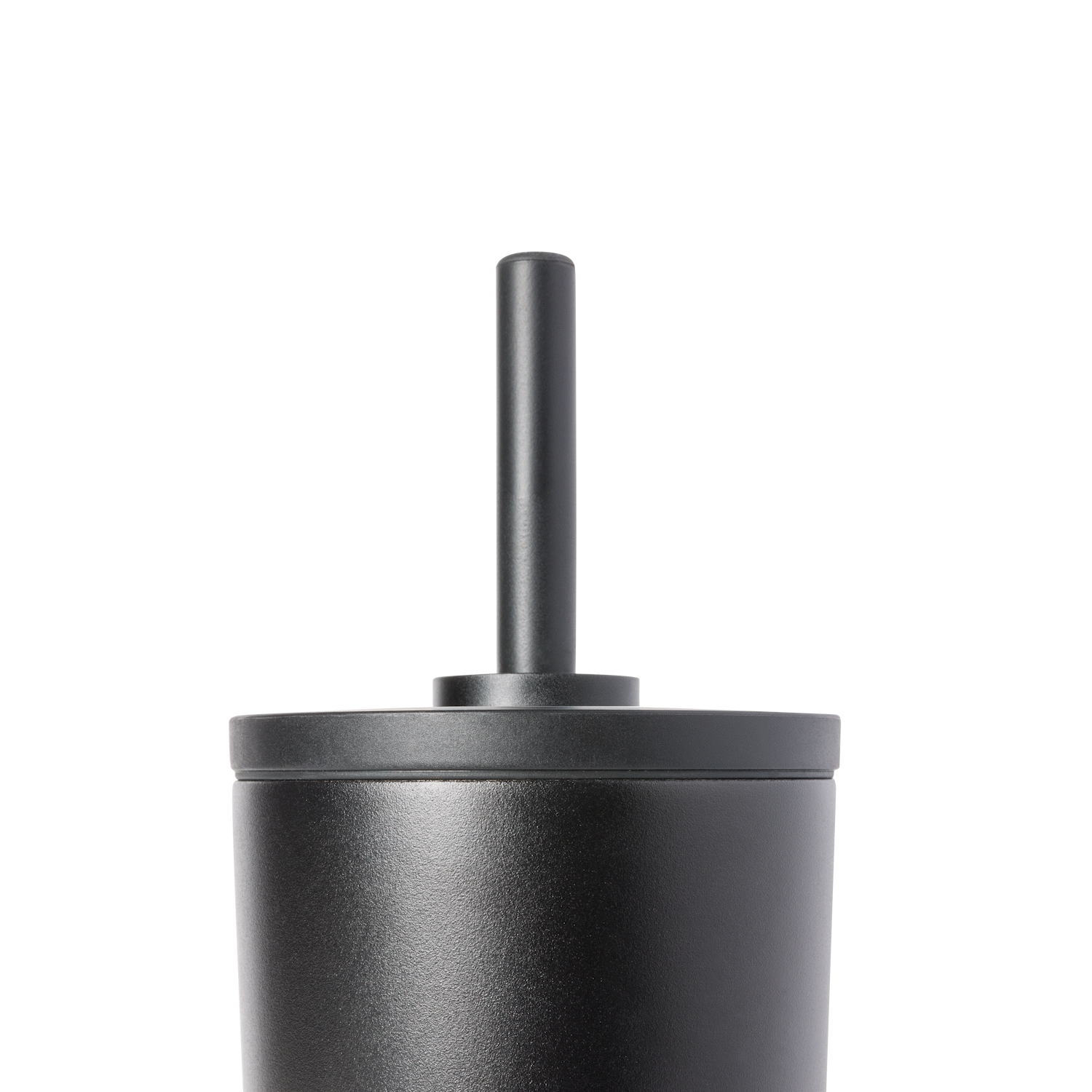 Dark charcoal gray cylindrical vessel with metallic finish and subtle light reflections against a black background.