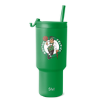 Vibrant kelly green tumbler with red and tan accent tones