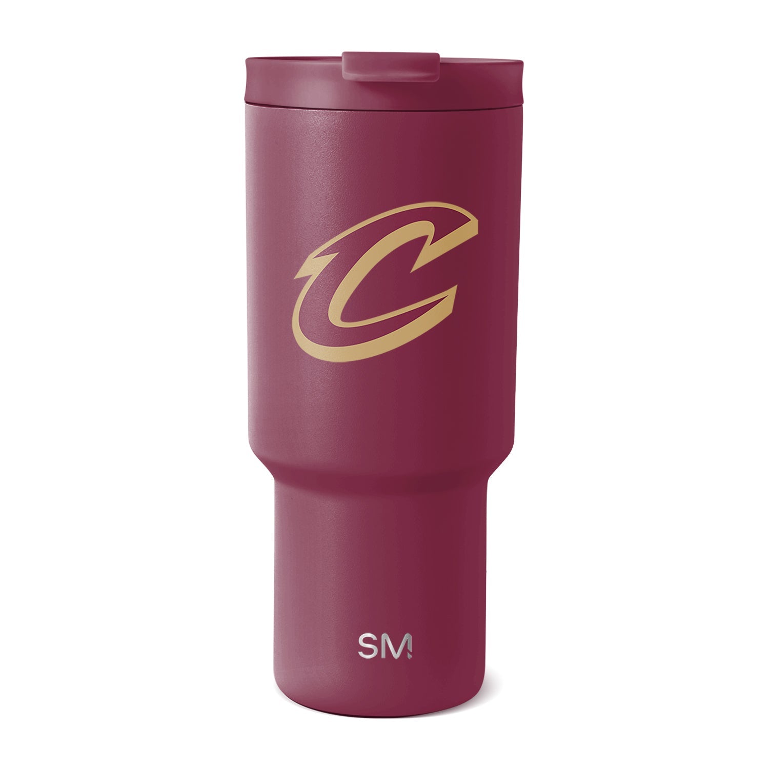 Burgundy wine-colored insulated tumbler with matte textured finish and gold champagne-toned accents