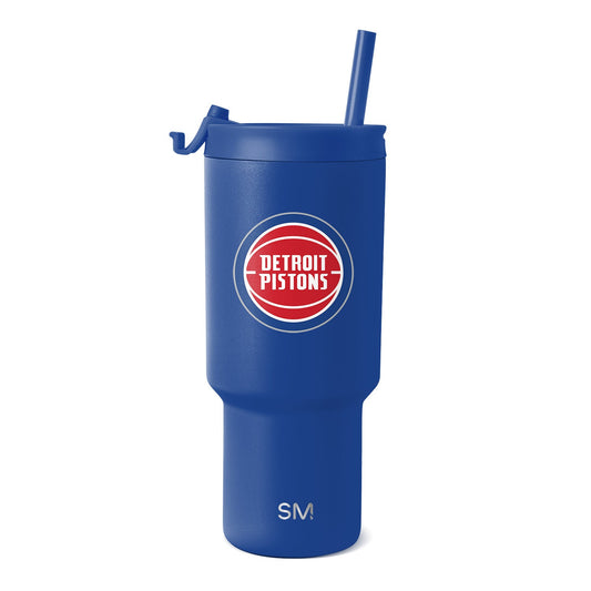 Royal blue tumbler with red and white circular team logo on front