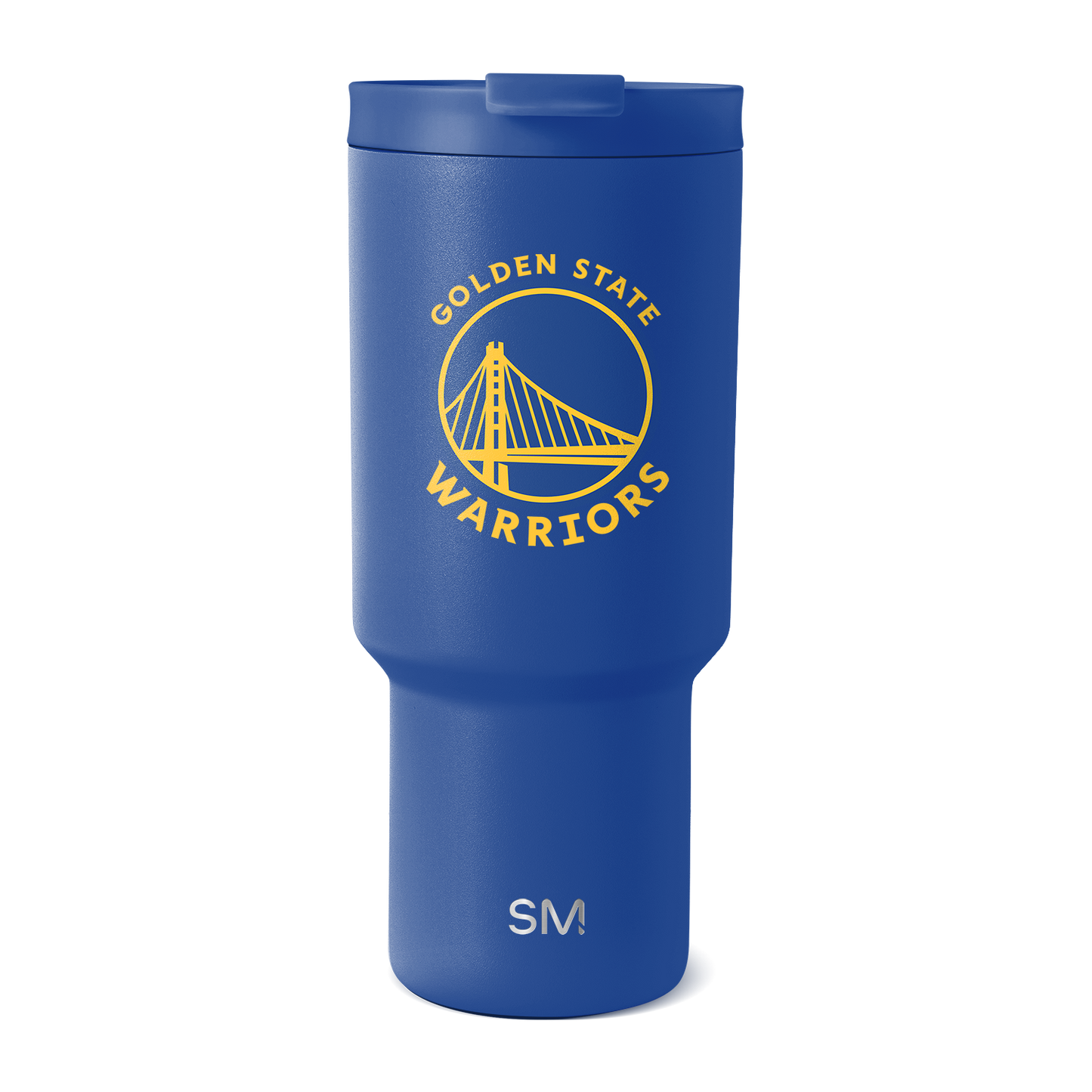 Royal blue matte tumbler with golden yellow accent stripe design