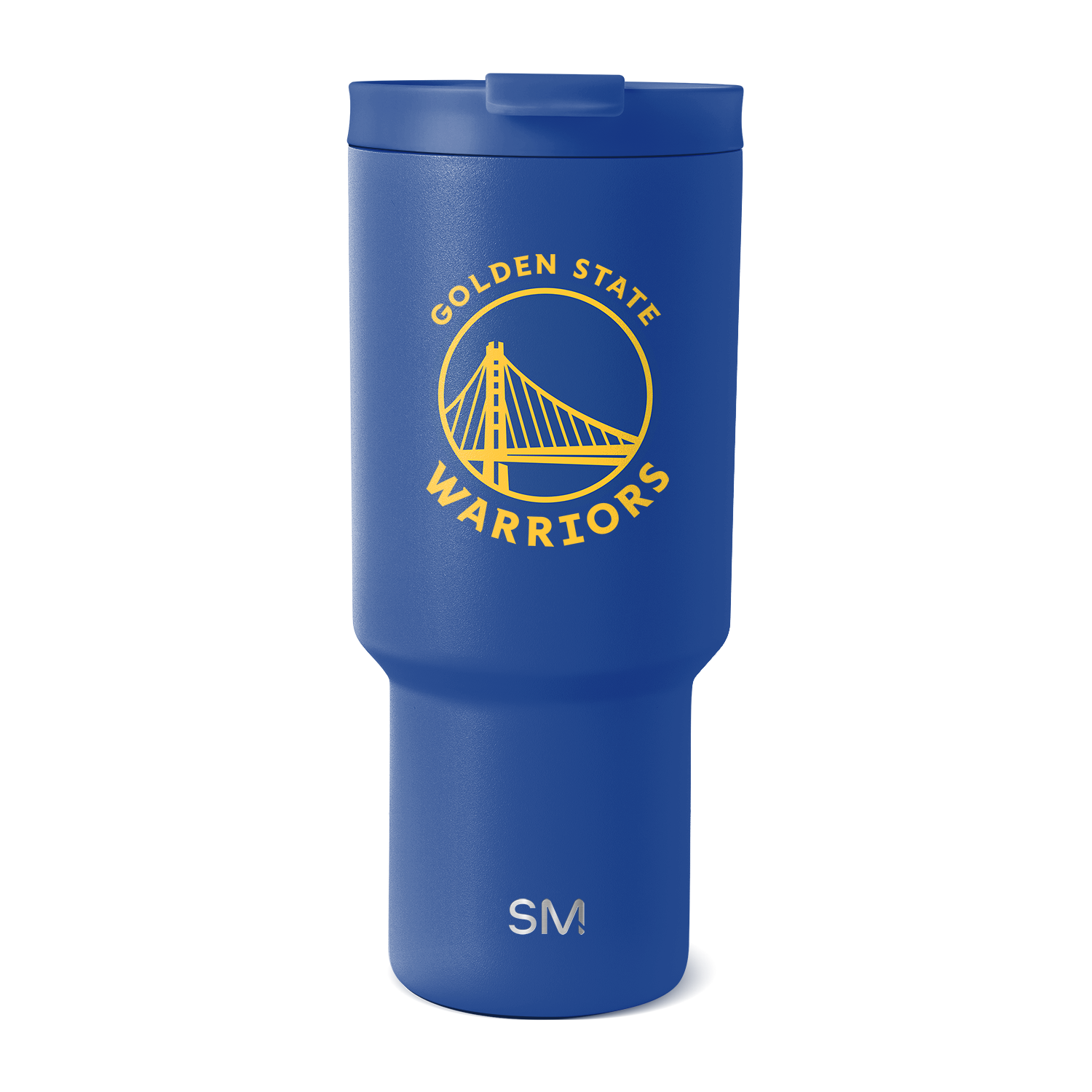 Royal blue matte tumbler with golden yellow accent stripe design