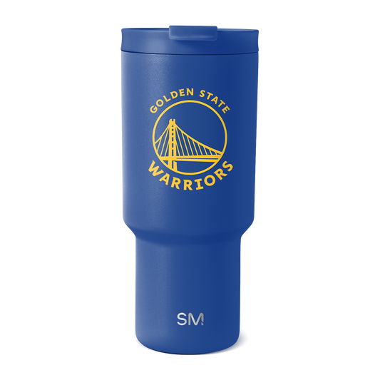 Royal blue matte tumbler with golden yellow accent stripe design