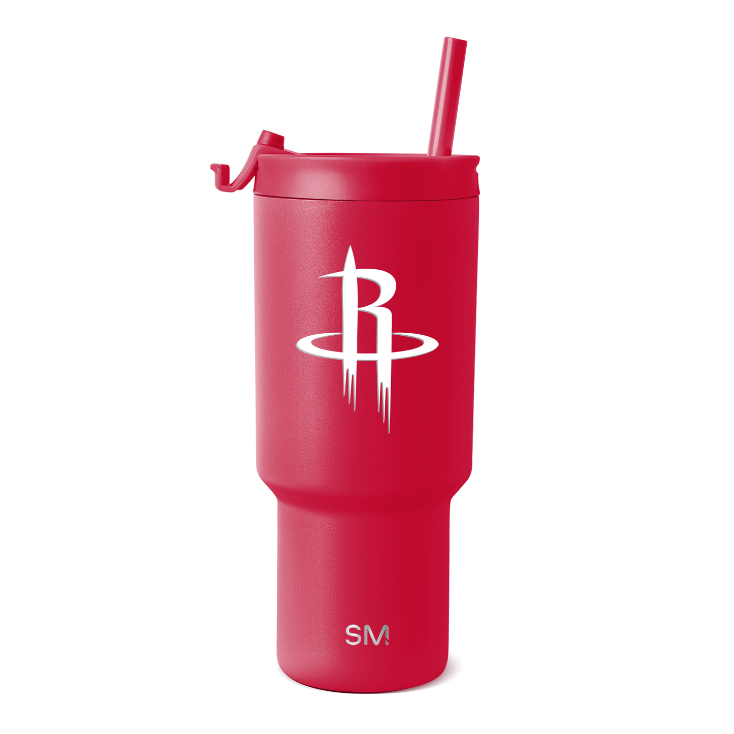 Hot pink tumbler with white logo and branding design