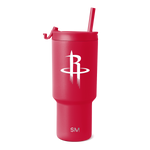 Hot pink tumbler with white logo and branding design
