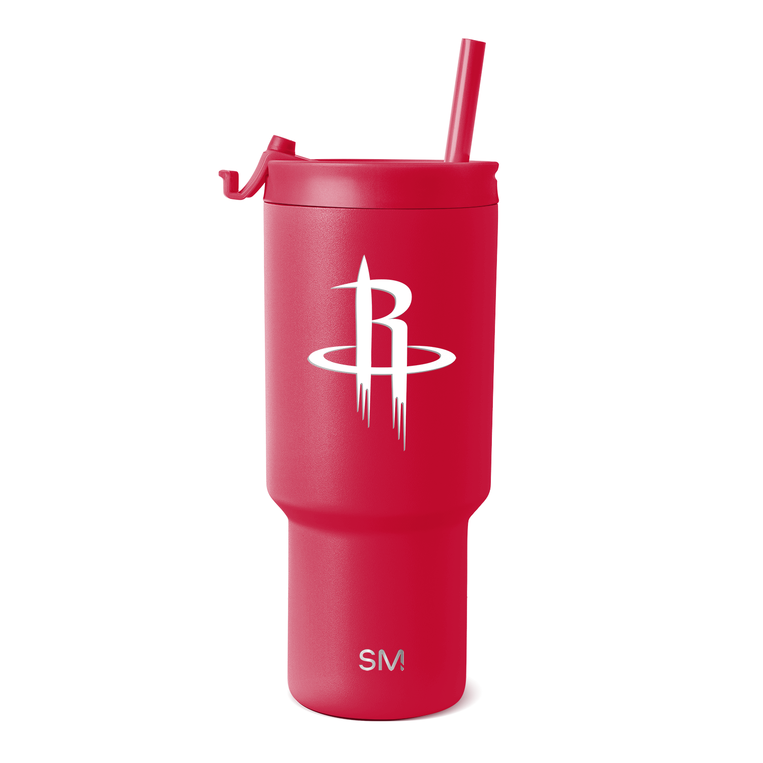 Hot pink tumbler with white logo and branding design