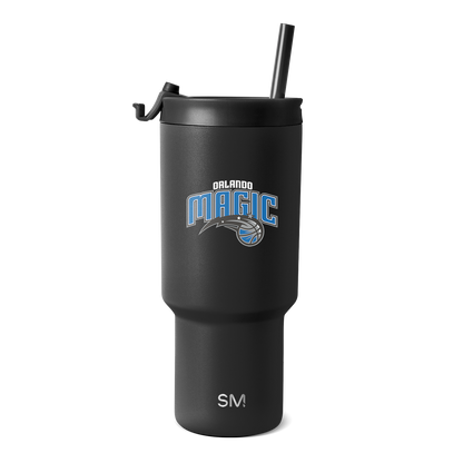 Matte black Orlando Magic tumbler with bright blue accents, modern design with team logo
