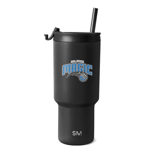 Matte black Orlando Magic tumbler with bright blue accents, modern design with team logo
