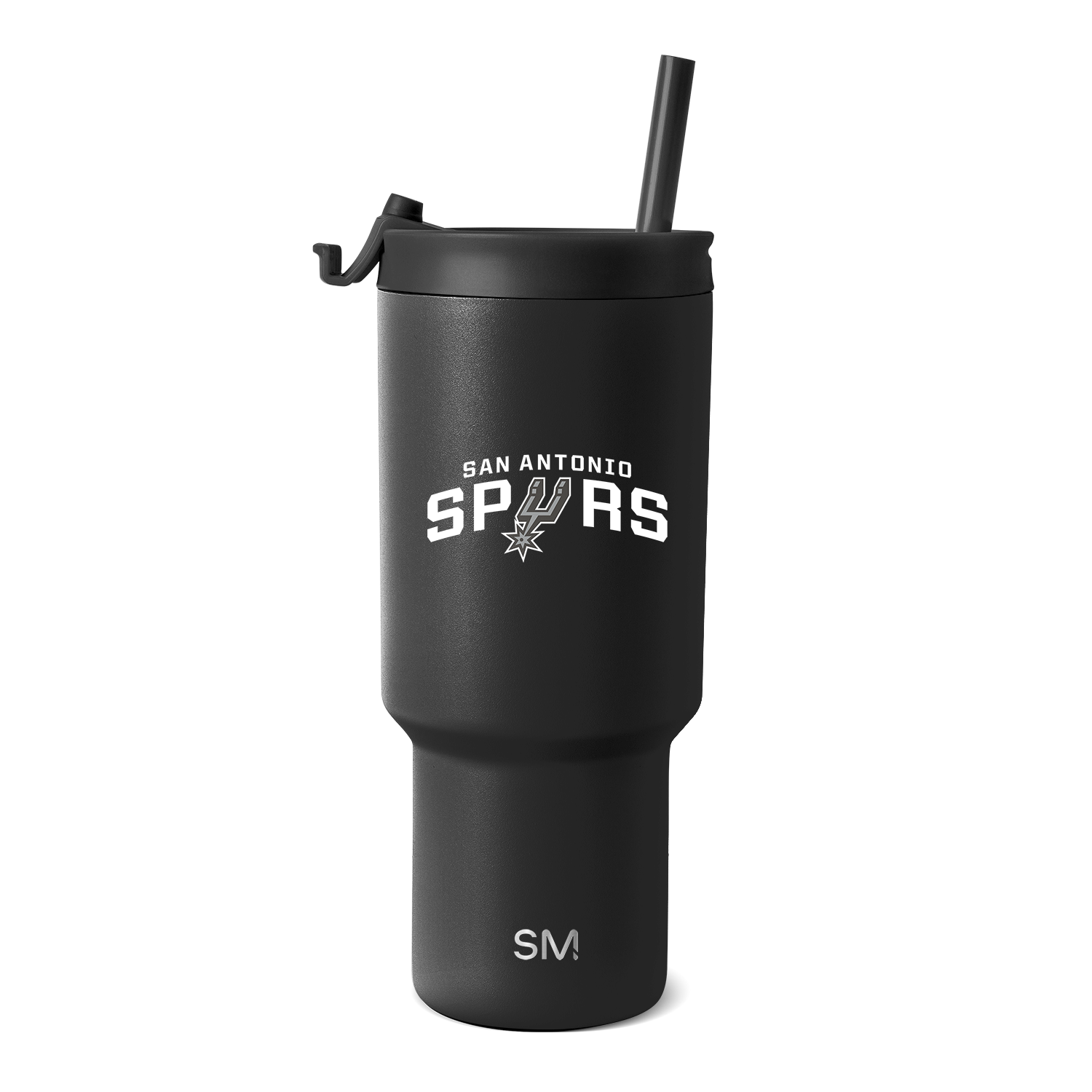 Matte black tumbler with dark charcoal finish on white background
