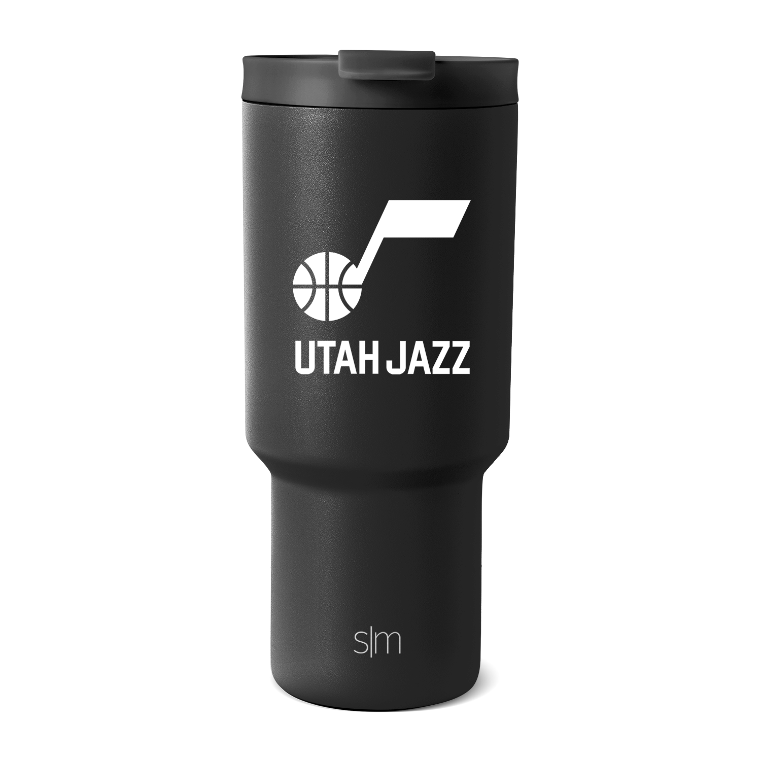 Charcoal gray tumbler with white graphics and text detailing, model TRK-F-30-B-UTA
