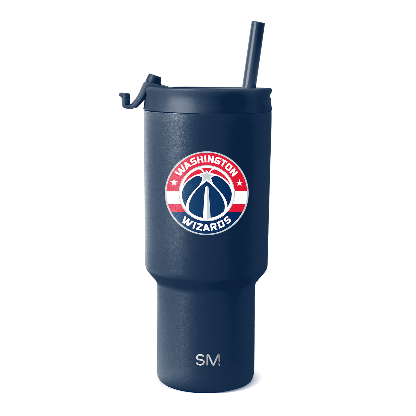 Deep navy blue tumbler with Washington Wizards logo featuring red, white, and navy circular team design
