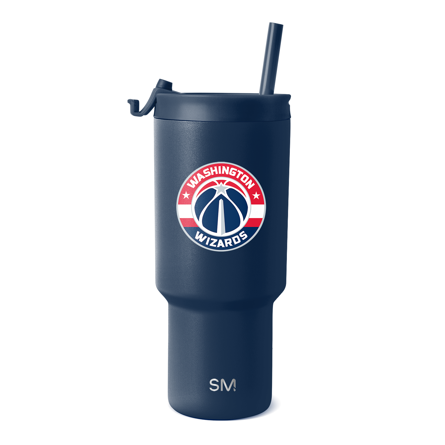 Deep navy blue tumbler with Washington Wizards logo featuring red, white, and navy circular team design