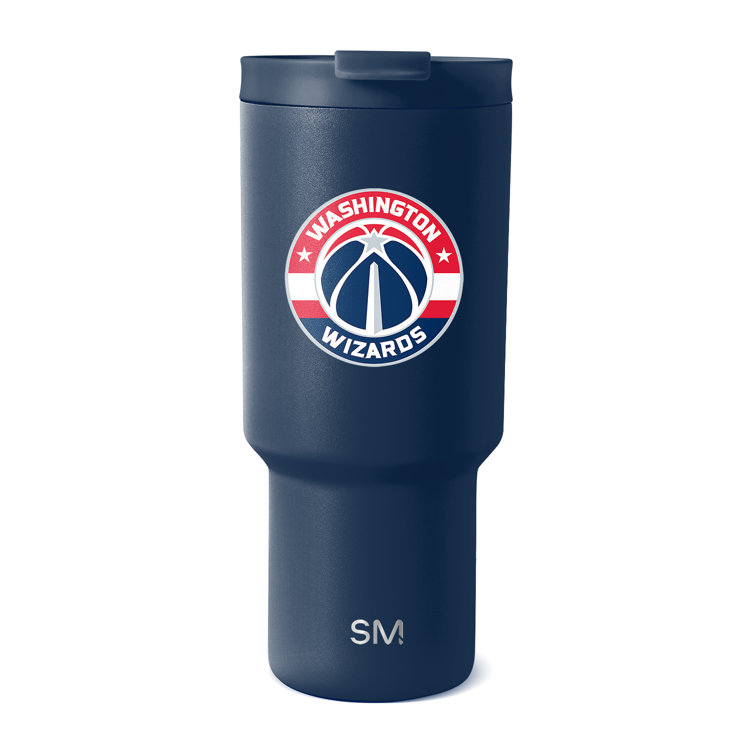 Navy blue Washington Wizards tumbler with red, white, and dark navy logo accents