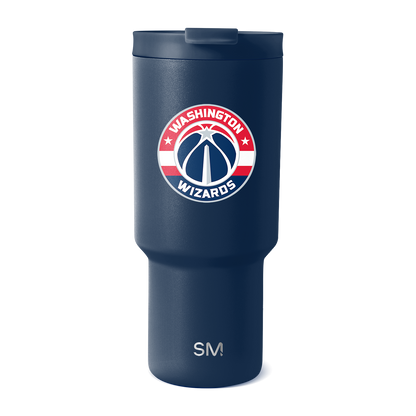 Navy blue Washington Wizards tumbler with red, white, and dark navy logo accents