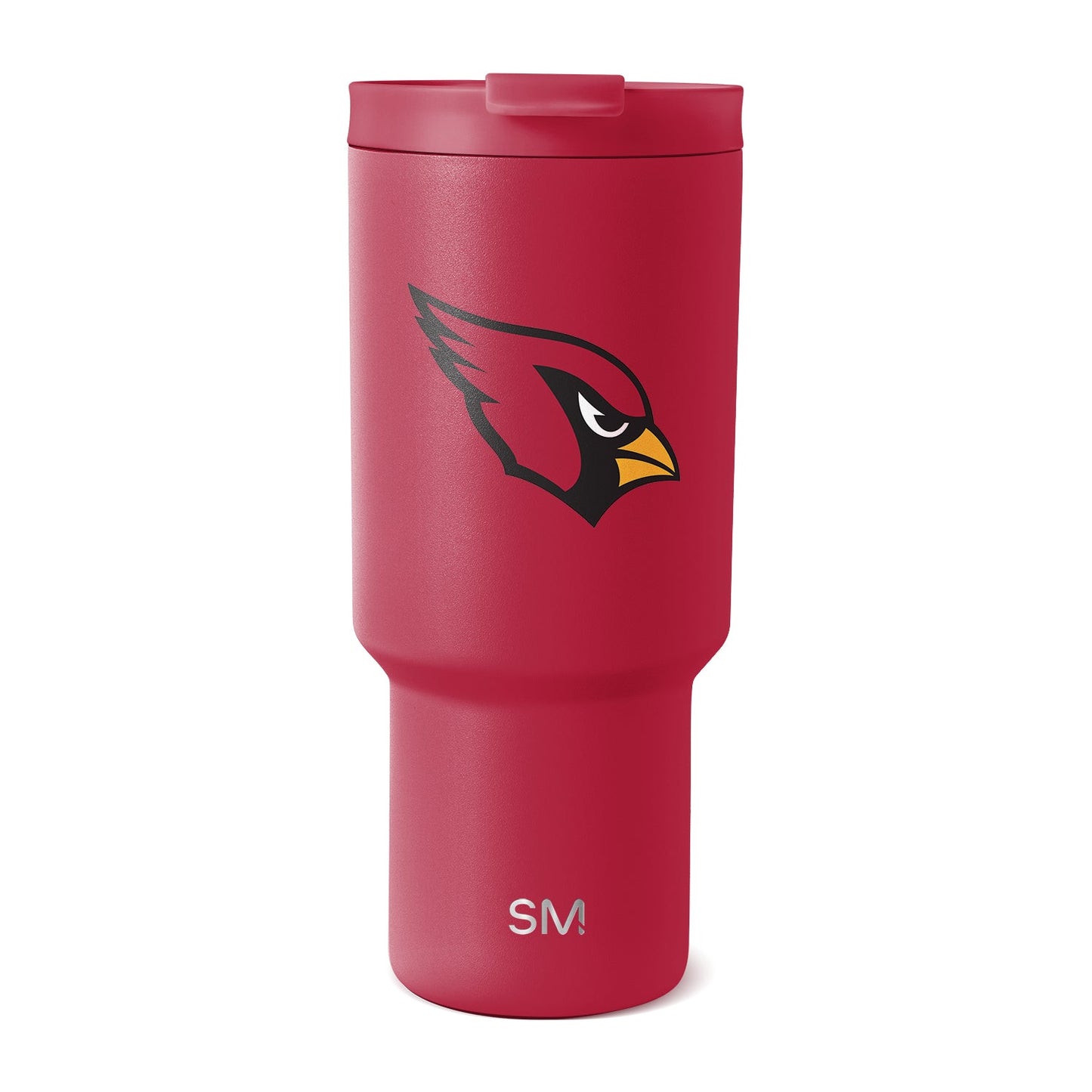 Cardinal red insulated tumbler with matte satin finish and dark charcoal accents, cylindrical design