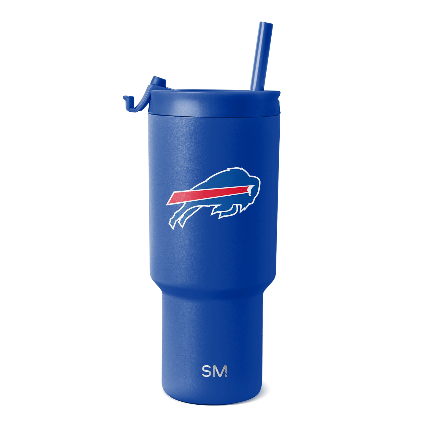 Royal blue insulated water bottle with cylindrical tumbler design, tapered base, and narrower mid-section. Modern drinkware for hot and cold beverages.