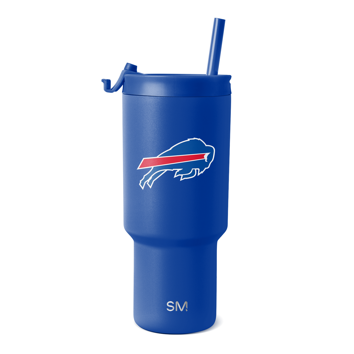 Royal blue insulated water bottle with cylindrical tumbler design, tapered base, and narrower mid-section. Modern drinkware for hot and cold beverages.