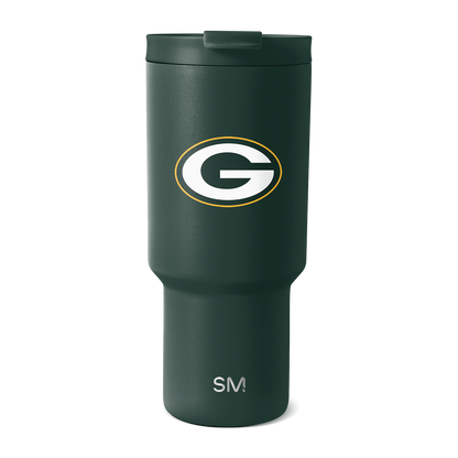 Green Bay Packers forest green tumbler with white, gold, and dark accents