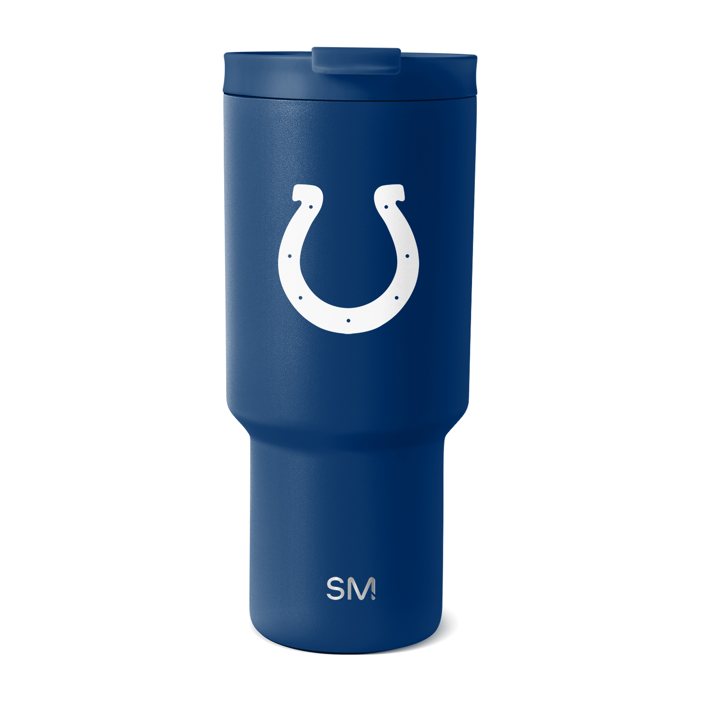 Navy blue matte finish tumbler with white graphic design