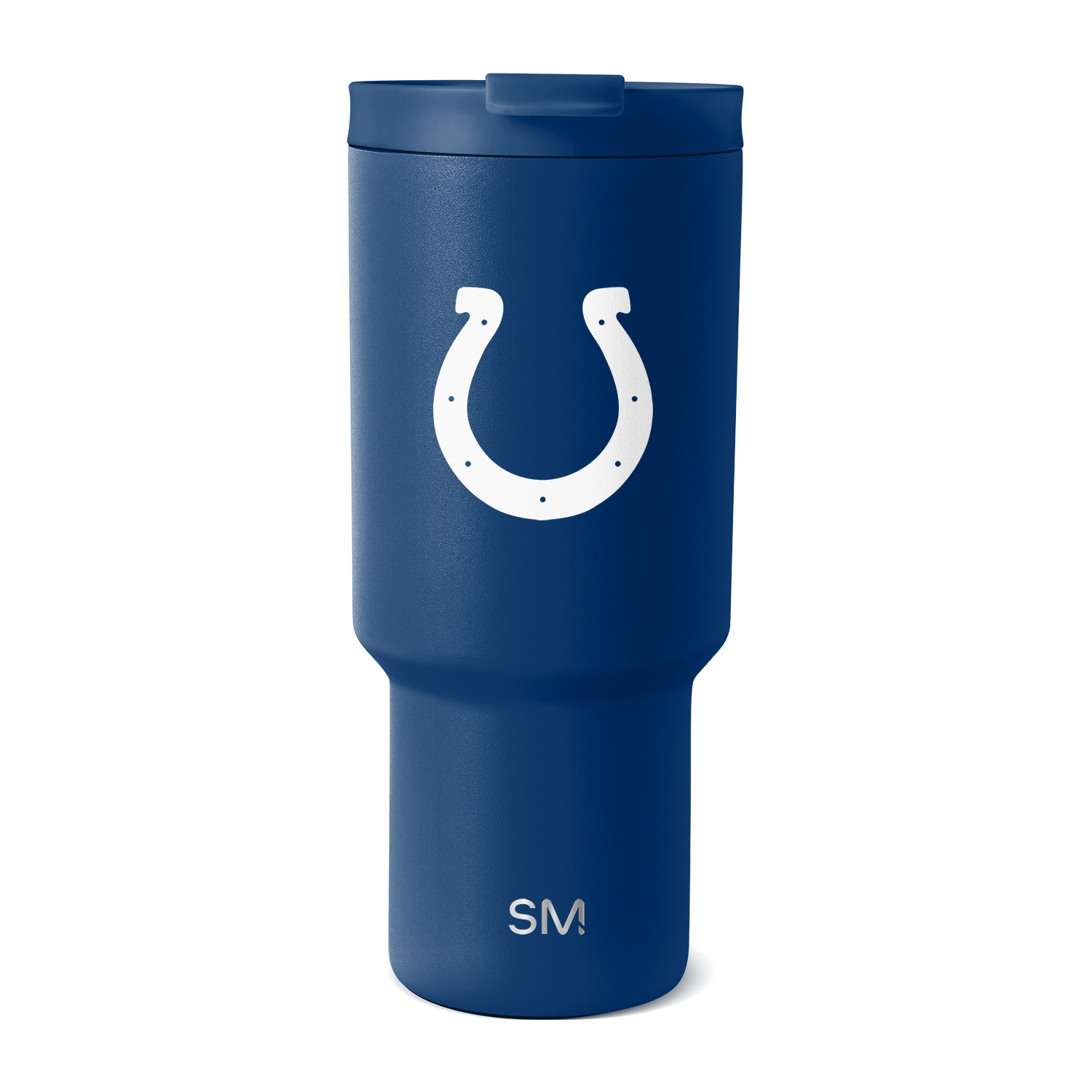 Navy blue matte finish tumbler with white graphic design