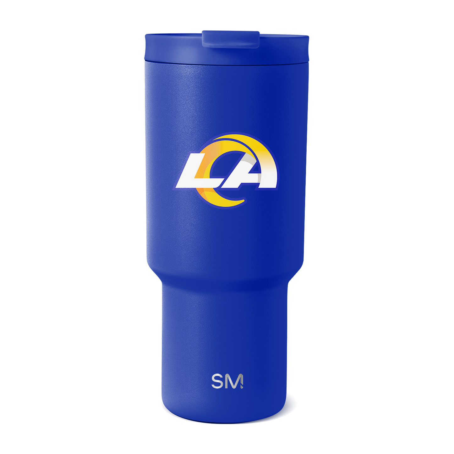 Royal blue matte tumbler with white and gold accents